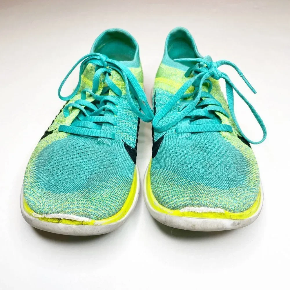 Nike Free 4.0 Flyknit Running Shoes 631050-300 Teal Electric Green Women's 9 - Picture 4 of 7